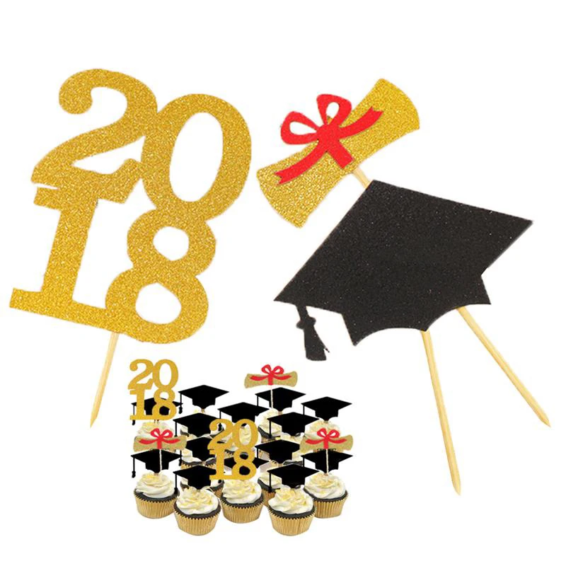 

30PCS/Set Cake Topper 2018 Numbers Party Cake Topper Cupcake Topper For Graduation Party