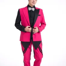 Стиль моды розовый мужской костюм комплект верхняя одежда певица танцы пальто мужские порошок краситель матч тонкий джентльмен куртка Штаны
