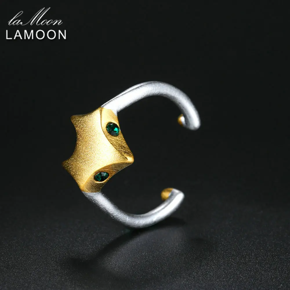LAMOON S925 Silver Fox Rings for Women Charm Gold & Silver Color Cute Adjustable Animal Ring Fine Jewelry Girl Gift RY011