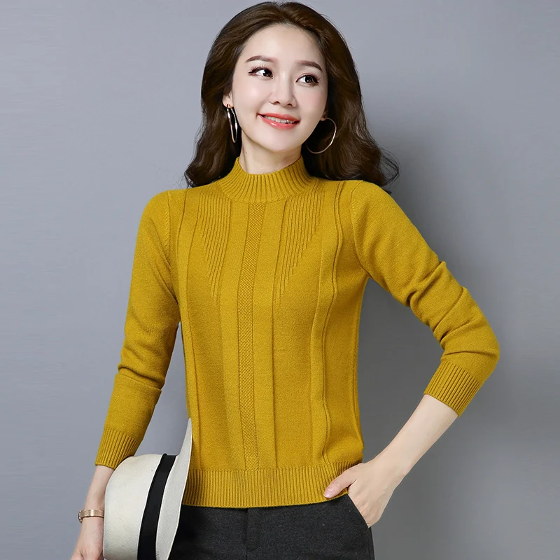 ^Cheap XL Brand Women's Short Casual Sweater 2019 Autumn Winter New Turtleneck Solid Color Knit Sweater Slim Wild Bottoming Pullovers