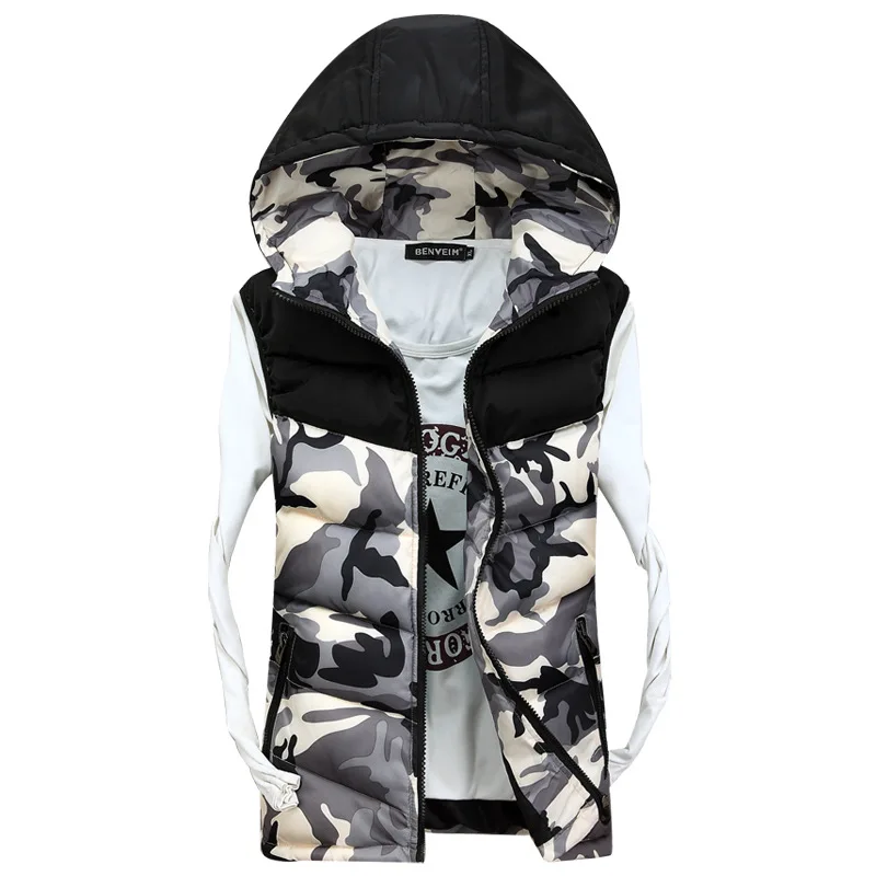 Men's Sleeveless Vest jacket 2017 Winter Mens Hooded Camouflage Vests