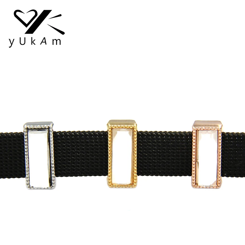 

YUKAM Jewelry Clear Rectangle Transparent Glass Dome Crystal Slide Charms Keeper for Stainless Steel Mesh Keeper Bracelet Making