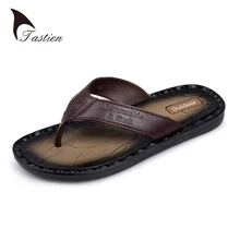 TASTIEN Brand Leather Men Flip Flops Summer Sandals Men’s Male Brand Designer Slippers For Seaside Beach Casual Walking Sildes