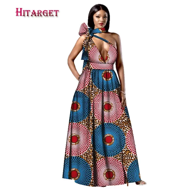 

Casual Sexy Plus Size Women Africa Dresses Clothing Bazin Riche African Cotton Print Long Asymmetrical Dresses for Women WY2995