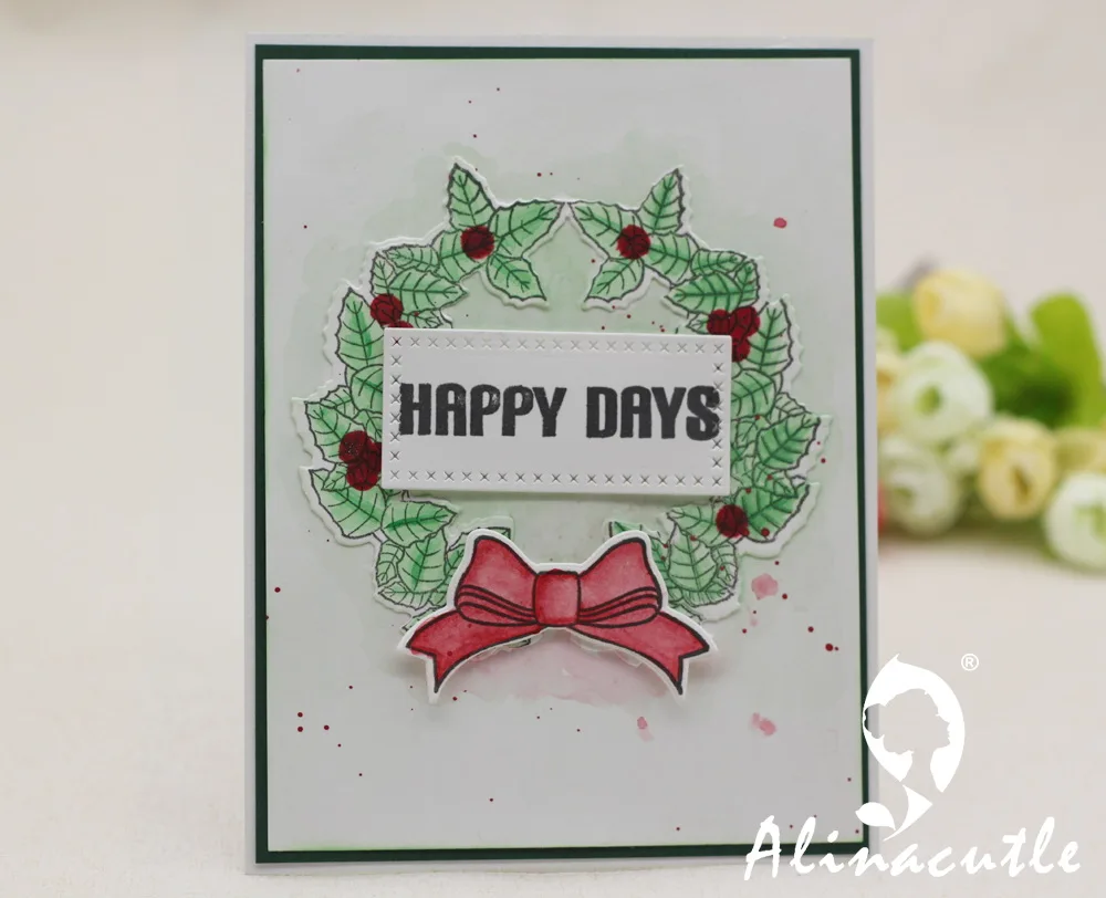 

AlinaCraft CLEAR STAMPS christmas leaf wreath gift bow berry Scrapbook Card paper craft silicon rubber roller transparent stamp