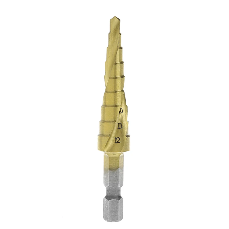 

HSS Spiral Grooved Step Cone Drill Bit 1/4" Hex Shank Metal 4mm-12mm Hole Cut New