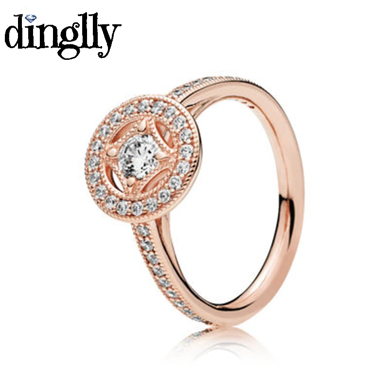DINGLLY розовое золото очаровательное винтажное Брендовое кольцо Allure для женщин девушек влюбленных пар друзей памятная Бижутерия Подарки - Цвет основного камня: Rose Gold