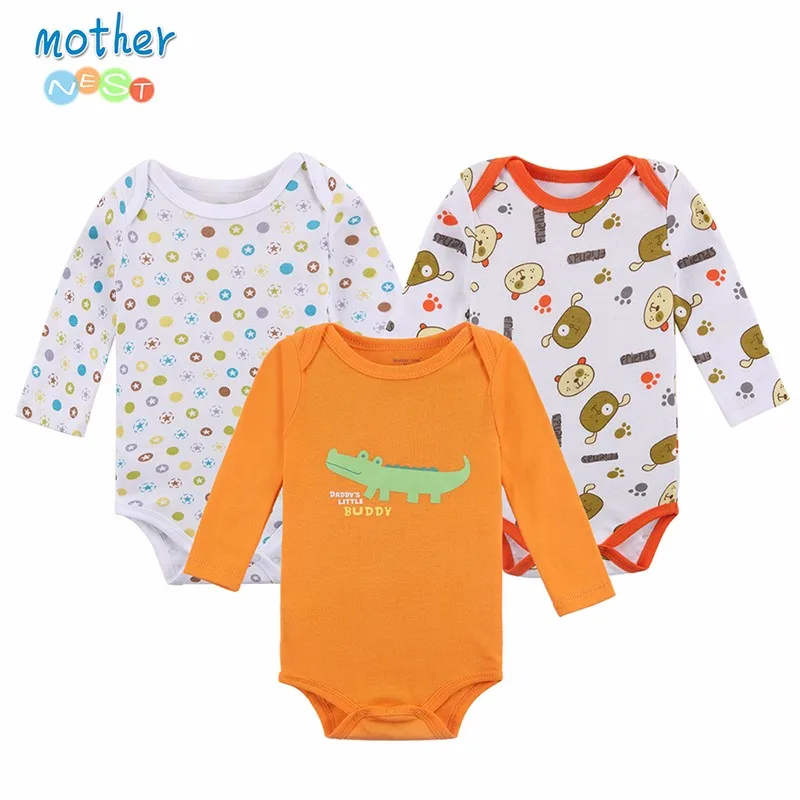 Mother Nest 3 PCSlot Baby Romper Long Sleeves Winter Cartoon Animal Printed Baby Boy Clothes Autumn Winter 2016 Baby Clothing