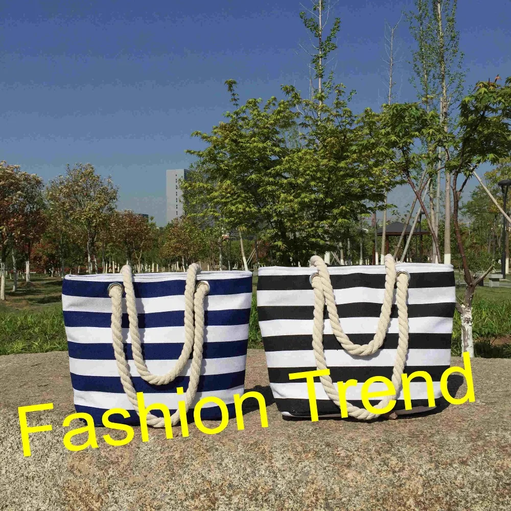 

10pcs/lot free shipping wholesale 2 colors mini striped canvas beach bag good quality cotton rope handles tote bag handbag
