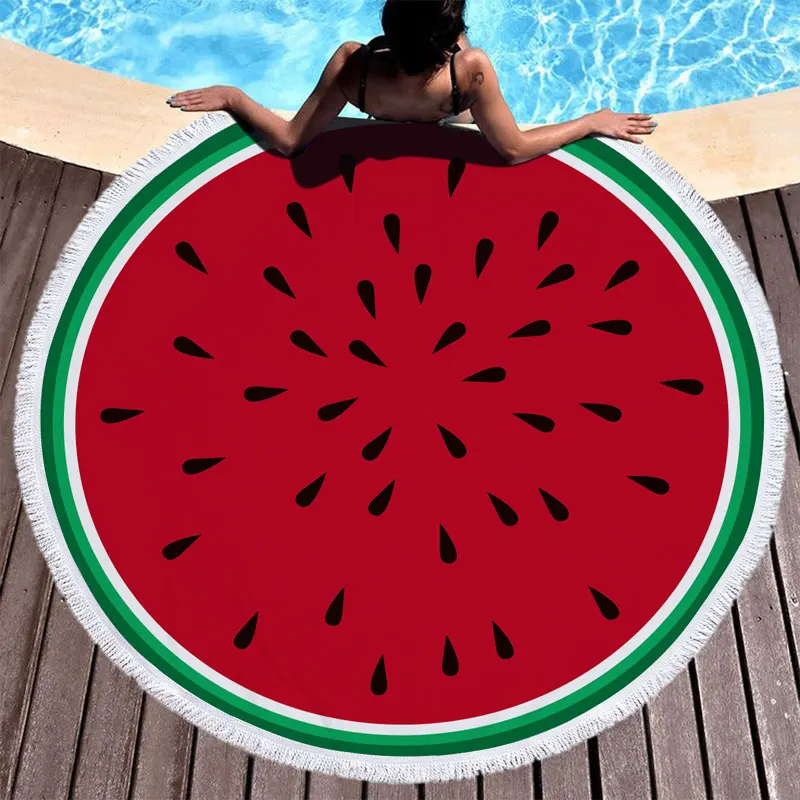 

Round Beach Towel 150CM watermelon leaf Printed MICROFIBER SHOWER TOWEL Circle Bohemia Bath Towels Shawl Mat Thick