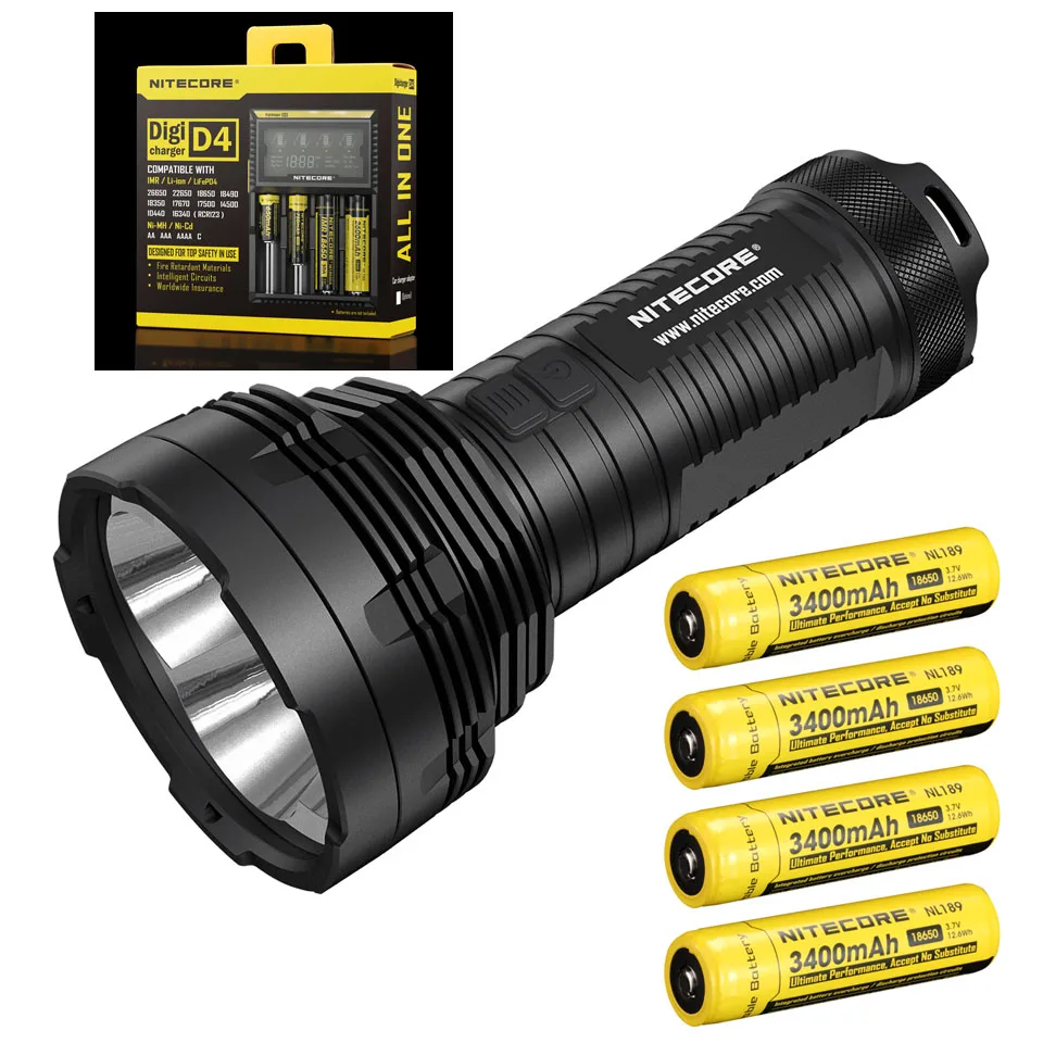 

2016 Nitecore TM16GT 3600 Lumens 4* CREE XP-L HI V3 LEDS Flashlight + Nitecore D4 + 4 PCS Nitecore NL189 3400mAh batteries