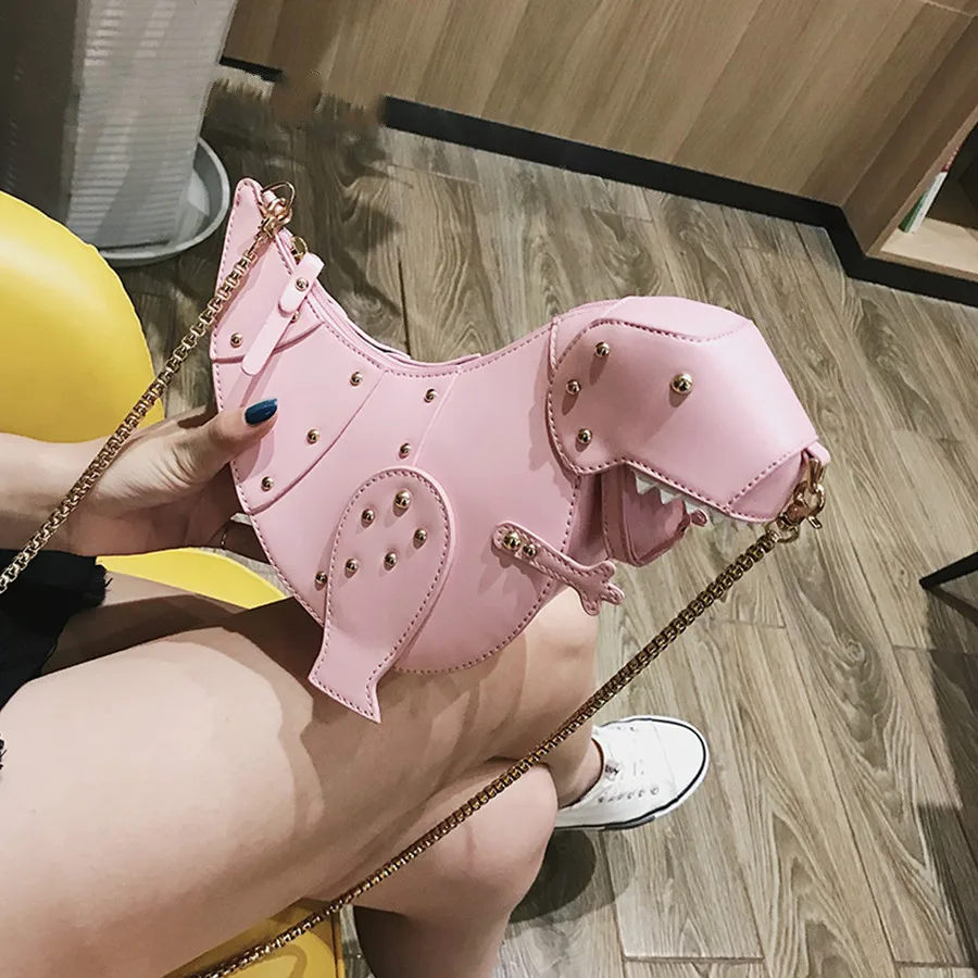 

Rivet Personality Dinosaur Design Fashion Leather Crossbody Mini Messenger Bag Women Chain Purse Female Shoulder Bag Gift