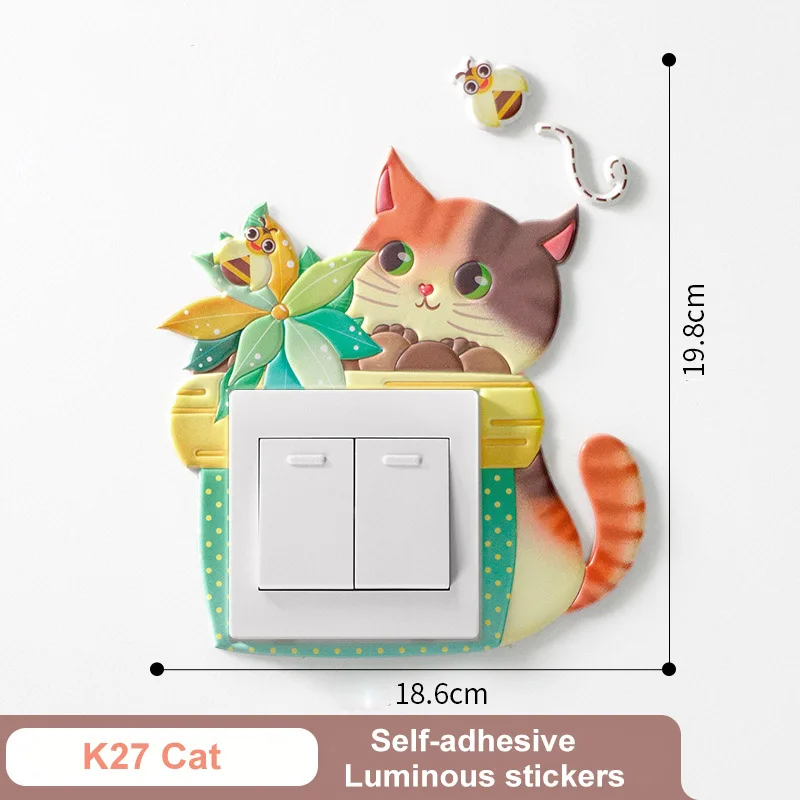 K27 cat Настенные украшения для дома, Мультяшные флуоресцентные светящиеся наклейки для детской комнаты, украшения для спальни, светящиеся переключатели, защитная крышка, водонепроницаемый - Цвет: K27 cat