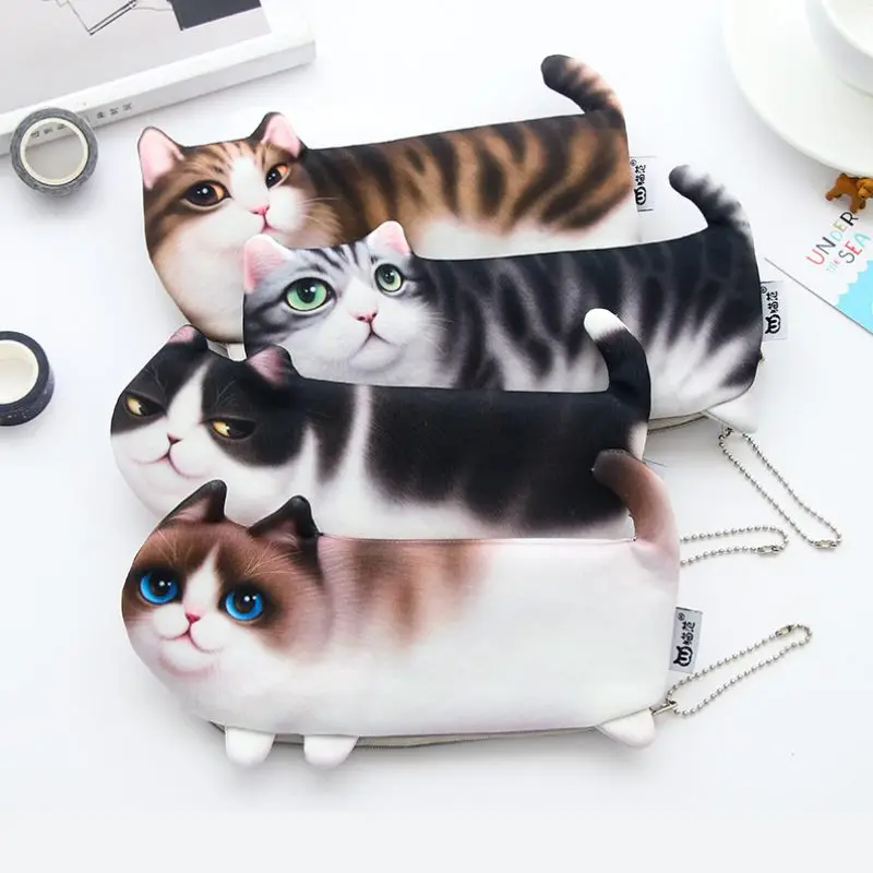 

LHLYSGS Korean version Cosmetic Bag Girl Creative Cute Simulation Mini Cat Bag Printed Cat Student Pencil Purse Makeup Bag