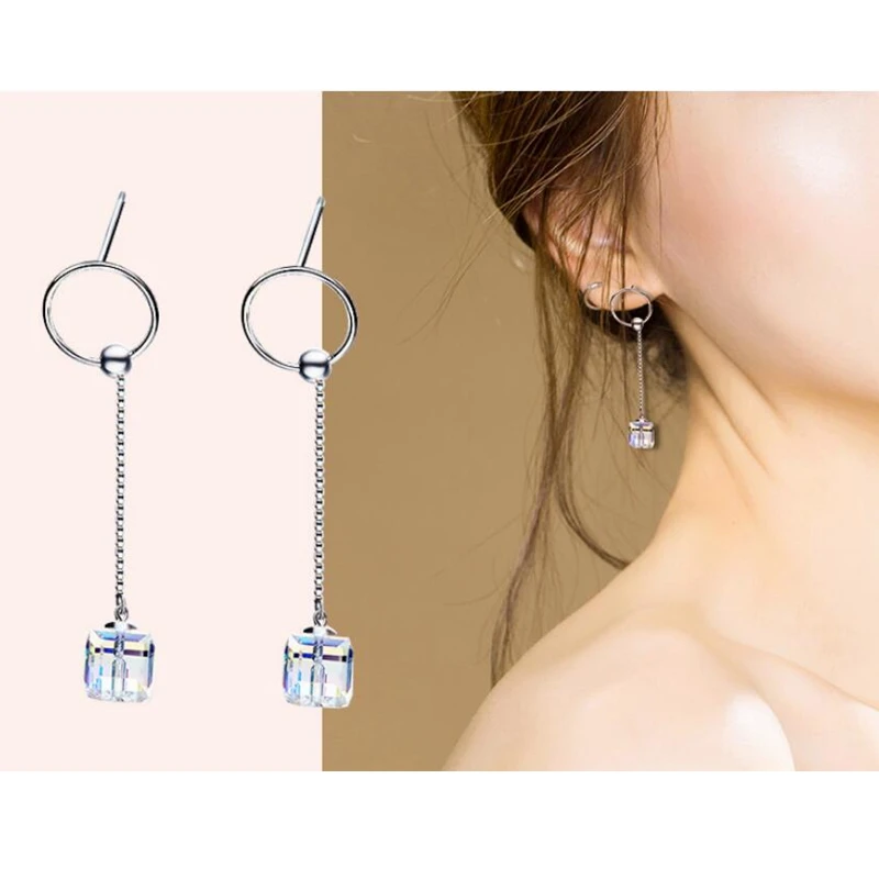 

SHDEDE S925 pure silver square candy long Pendant Earring wholesale Engagement Jewelry