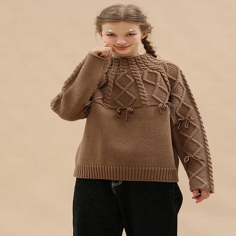 4Vintage Design Autumn Women Thick Warm Sweater Turtleneck Bow Knitted