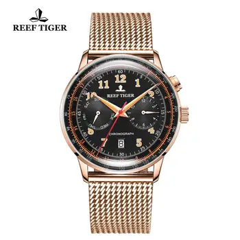 

Reef Tiger/RT Luxury Brand Vintage Watch Men Rose Gold Multi Function Automatic Watches Bracelet Watchband Waterproof RGA9122