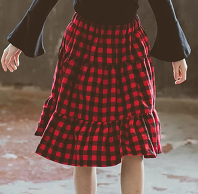 red ruffles plaid skirts for baby big girls Children students skirts