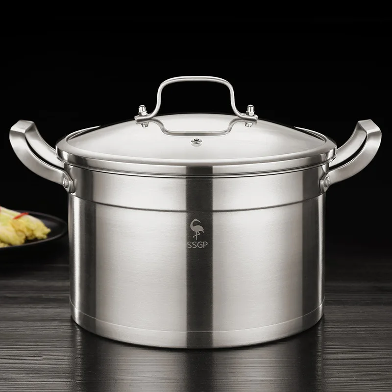 

304 Stainless Steel Soup Pot Thickened Germany Style Pot with Cover General Use for Gas and Induction Cooker Kitchen Cookware