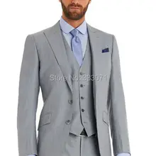 Горячая портной мужские костюмы серый деловой Свадебный костюм для мужчин смокинг для жениха(куртка+ брюки+ жилет) Индивидуальный заказ