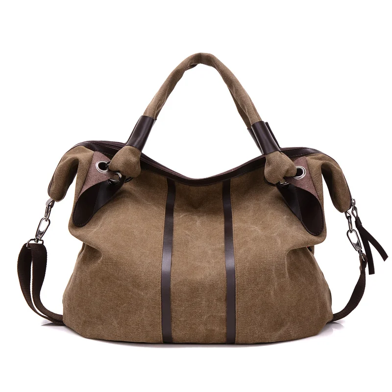 

Canvas Women Handbag Casual Large Capacity Hobos Bag Hot Sell Female Bolsas Vintage Wine Khaki Solid Shoulder Bag Totes N478