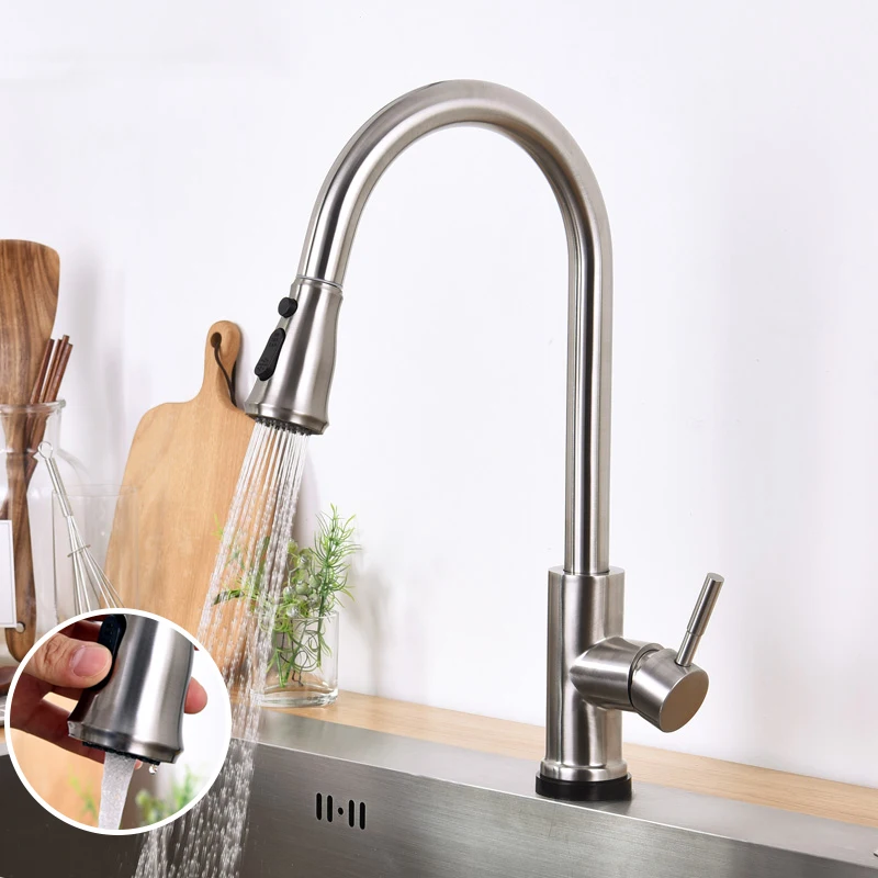  Quyanre High Arc Brushed Nickel Pull Out Touch Sensor Kitchen Faucet Lead-free Pull Out Smart Kitch - 32891225533