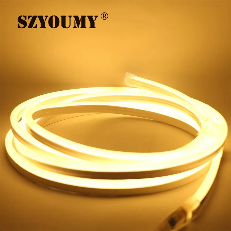 SZYOUMY мини, неоновые, гибкие 2835 SMD светодиодная неоновая трубка 220 В светодиодная вывеска трубка Гибкая полоса теплый белый с шнур питания 5