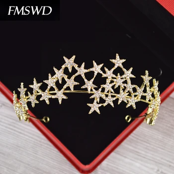 

Star Rose Gold Crown Bridal Wedding Fashion Rhinestone Gold Silver Headdress Goddess Travel Photography Headband Hair Accessorie