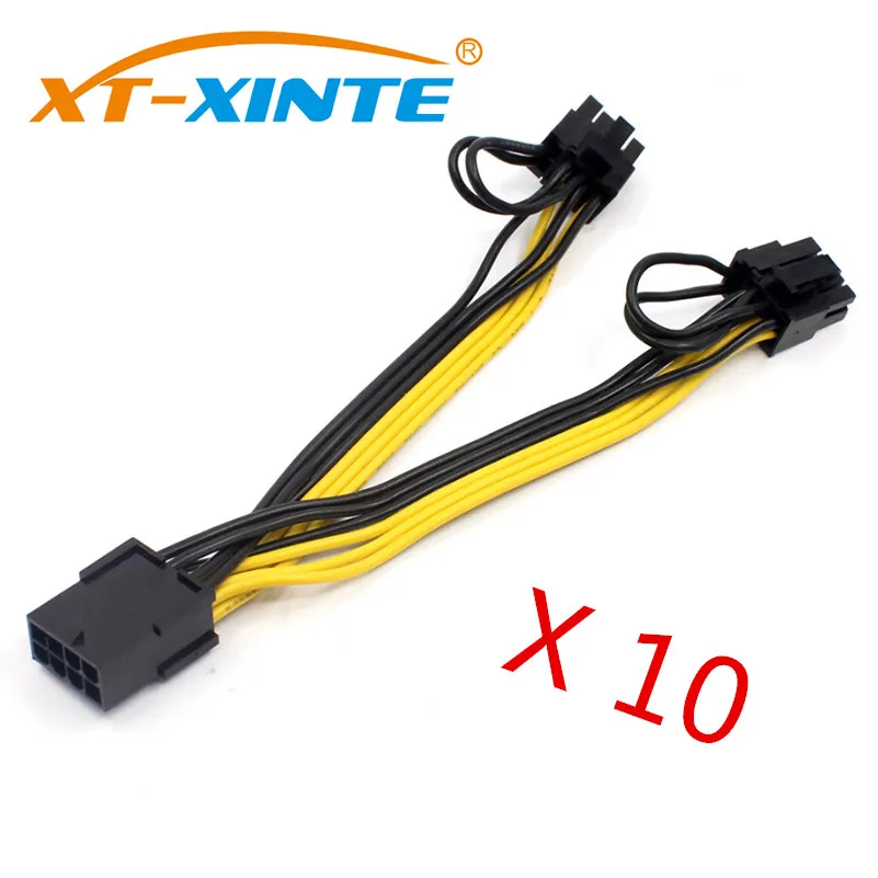 Kopen 10 Stks partij Pci E Pcie 8 P Female Naar 2 Port Dual 8pin 6 + 2 P Mannelijke Gpu Grafische Video kaart Mijnwerker Power Verlengkabel Cord 18AWG Draad