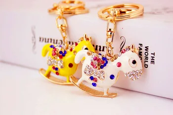 

free shipping 6pcs/lot rhinestone trojan horse keychain purse hanger baby showers birthday favors and gift, event party supplies