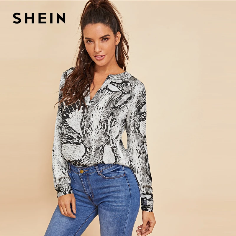 SHEIN Блузка С Змеиным Принтом И V Образным Вырезом Стильная Блуза Глубоким