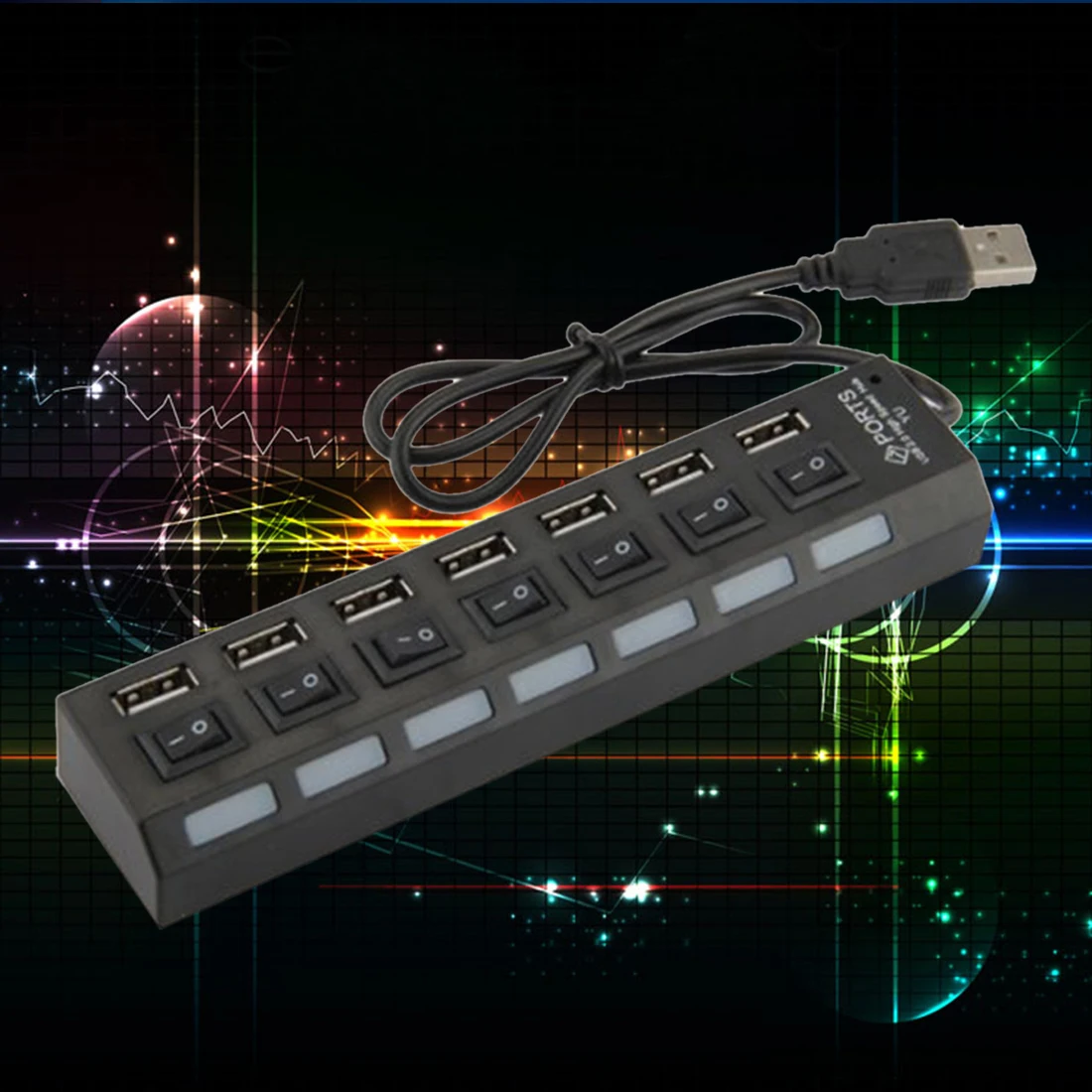 7 Ports High Speed USB Hub 480 Mbps USB 2.0 Hub On/Off Switch Hub USB Splitter For PC Laptop Computer Peripherals Accessories