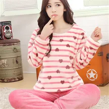2016 Warm Long-sleeve Autumn And Winter Coral Fleece Sleepwear Winter Lovely Sleepwear Flannel Lounge Sleep Set Pajamas Set