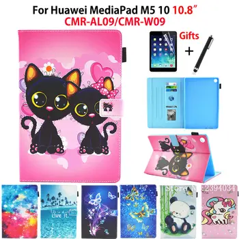

Case For Huawei MediaPad M5 10 10.8" CMR-AL09 CMR-W09 Smart Cover Funda Tablet Cartoon Panda Cat Pattern Stand Shell+Film+Stylus