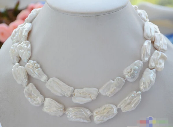 

DD Wholesale FREE SHIPPING >>> P4537 35" 26mm white BAROQUE KESHI dens REBORN PEARL NECKLACE