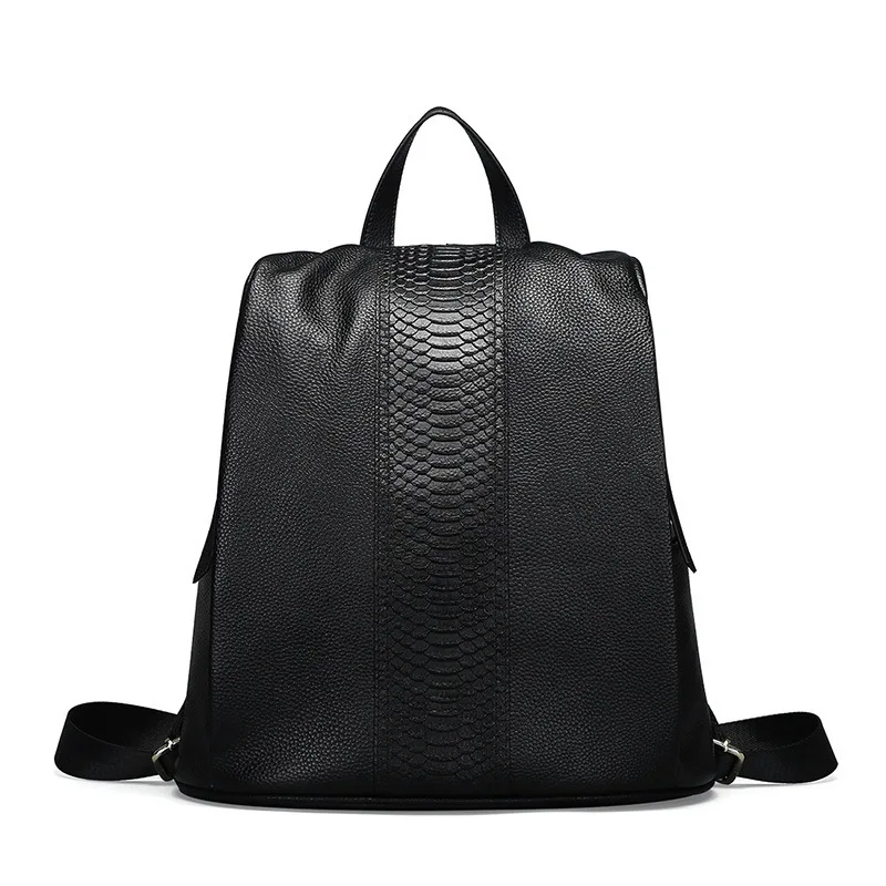 

Kajie 2018 Famous Brand Serpentine Pattern Real Leather Women Backpack Luxury Elegant Female Knapsack Teenager High School Bag