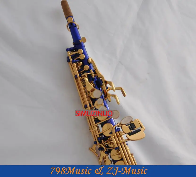 Профессиональный синий лак и Золотые ключи сопрано саксофон sax изогнутый колокольчик высокий F# G