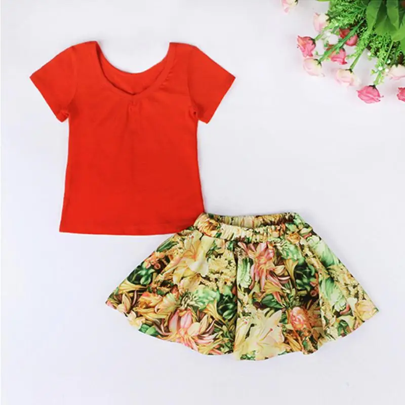 Весенне-осенняя одежда для девочек комплект: хлопковые костюмы с юбкой для маленьких девочек цветочный принт детская одежда одежда для детей