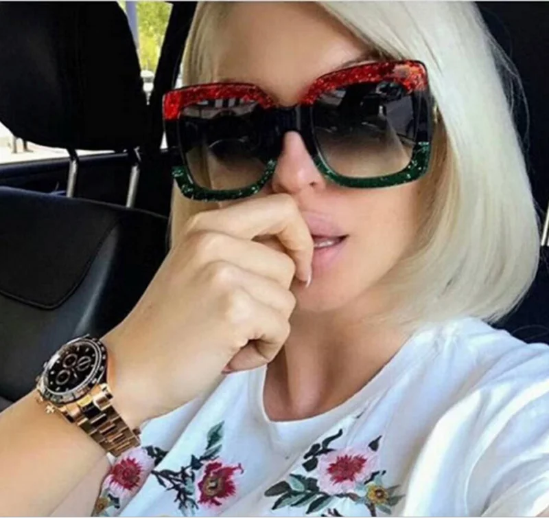 

2019 Italy Luxury Brand Oversized Square Sunglasses Women MenRetro Frame Sun Glasses For Female Green Red Driver Goggles
