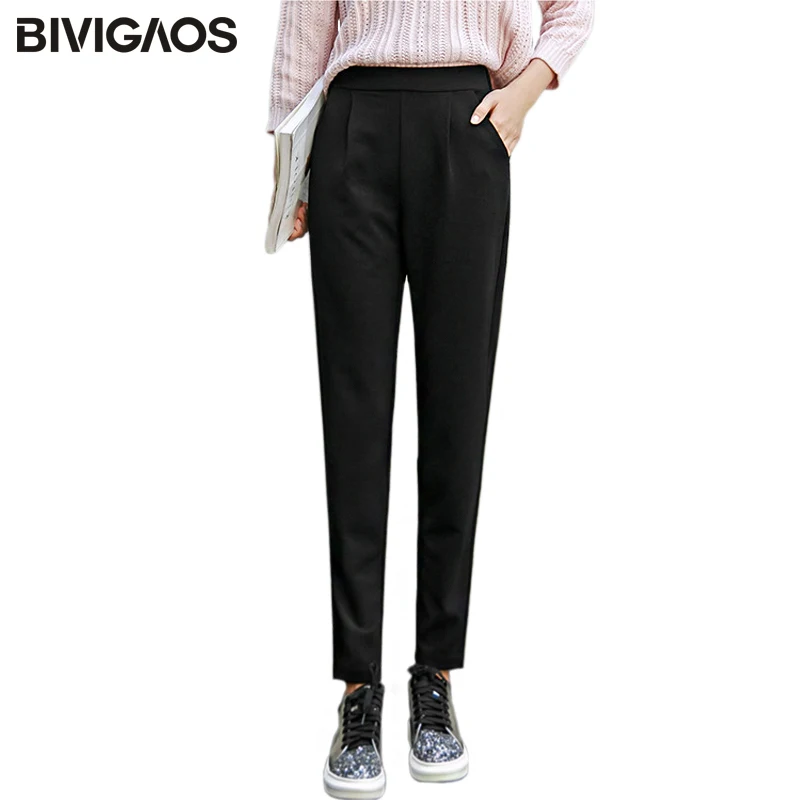 BIVIGAOS 2018 весна лето новые женские корейские OL черные шаровары дышащие тонкие повседневные узкие брюки простые брюки для женщин