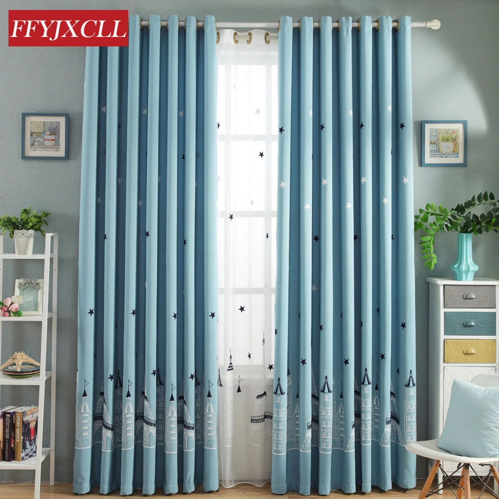 

Modern Semi-shading Star Castle Child Curtain Window For living Room Bedroom Embroidered Tulle Curtains Drapes