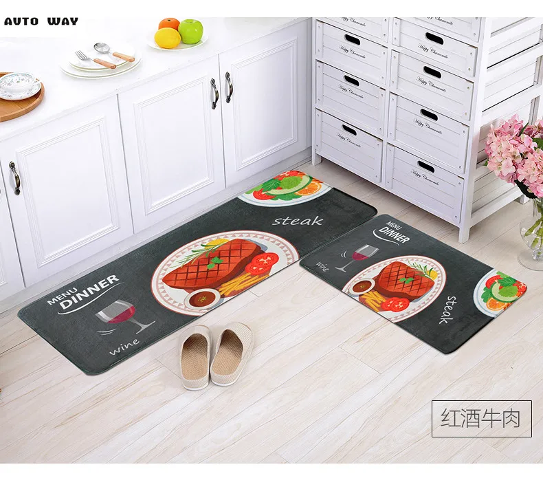 

Creative food pattern Kitchen mats Anti-slip hall Bedroom mattress Bathroom Foot pad living room carpet Flannel rug set