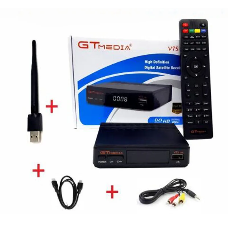 Набор GTMedia Freesat V7S HD FTA цифровой спутниковый ТВ приемник DVB-S2/S поддержка BissKey 1080 P обновления Freesat V7 в комплекте USB wi fi