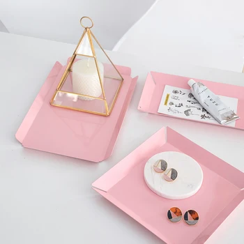 

SWEETGO Metal square tray cake tools for party decoration perfume/makeup/jewelry storage rings plate sweet table supplier