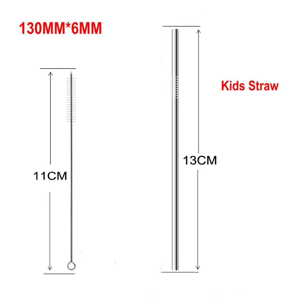 FUHAIHE 100 шт/партия 130*6 мм Дети Металлическая соломинка набор питьевой соломы 304 из нержавеющей стали, многоразовый соломы с 50 шт Кисти