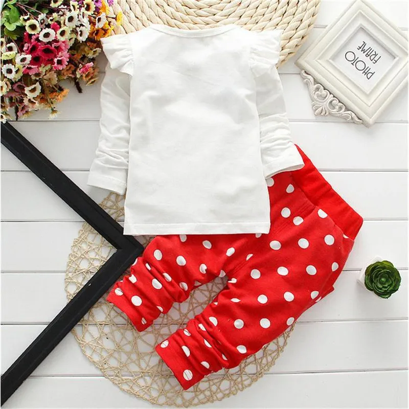 LILIGIRL Baby Girls Sport Clothes Sets for Toddler Cotton Print Mickey T-Shirt+Polka Dot Pants Suit Kids Tops Trousers Cloting