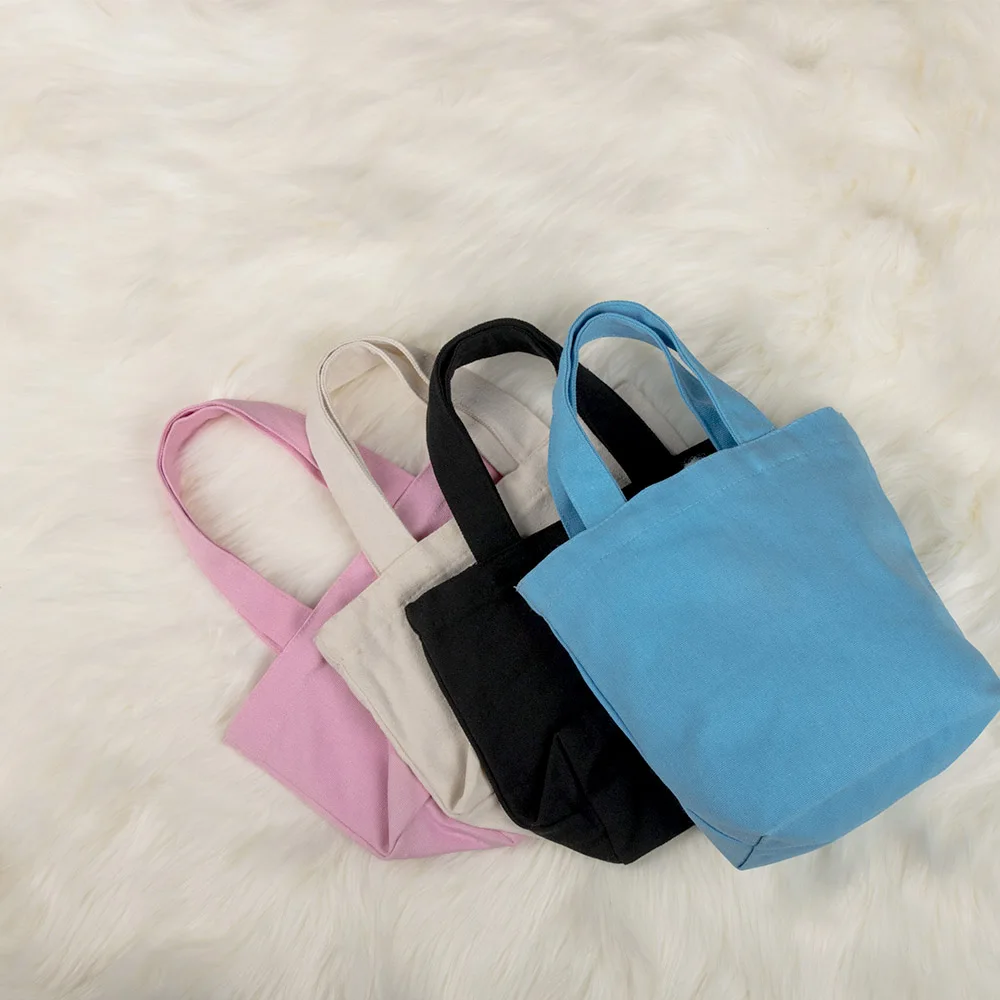 

1Pc Women Foldable Shopping Bags Outdoor Picnic Bag Pure Color Cotton Canvas Bag Picnic Pouch Reusable Eco Lunch Container