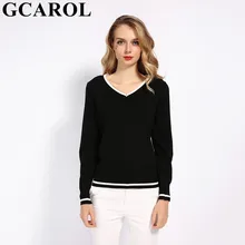 Женский джемпер в офисном стиле GCAROL, элегантный эластичный вязаный свитер из 30%-ной шерсти с V-образным вырезом на осень и зиму