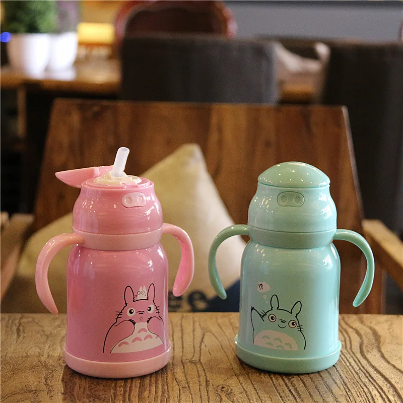 Kopen Totoro Kind Thermos Mok Cartoon Baby Thermo Cup Rvs Ge iuml;soleerde Thermo Fles Stro Fles Kids Handvat Thermoskan