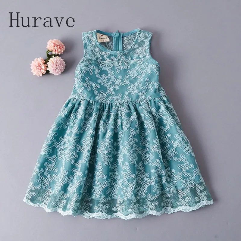 

Hurave Summer 2017 Cute Kids Summer New Lace girls Sleeveless Embroidery girls Vestido Flower Print Dress For Girl Infant